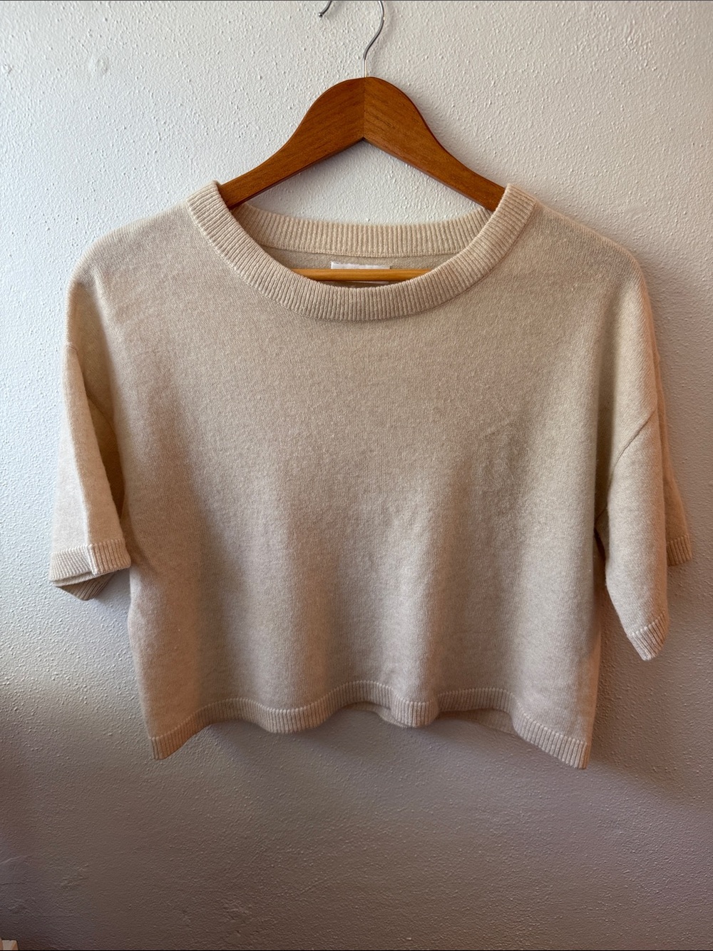 Sablyn Cropped Boxy Short-Sleeve Sweater in Light Cream